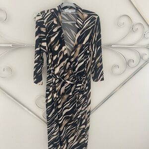 Emma & Michele Black and Cream Animal Print Dress